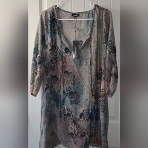 Tolani 100% Silk Blue and Pink Paisley Shift Dress With Tassles Medium NWT ♥️